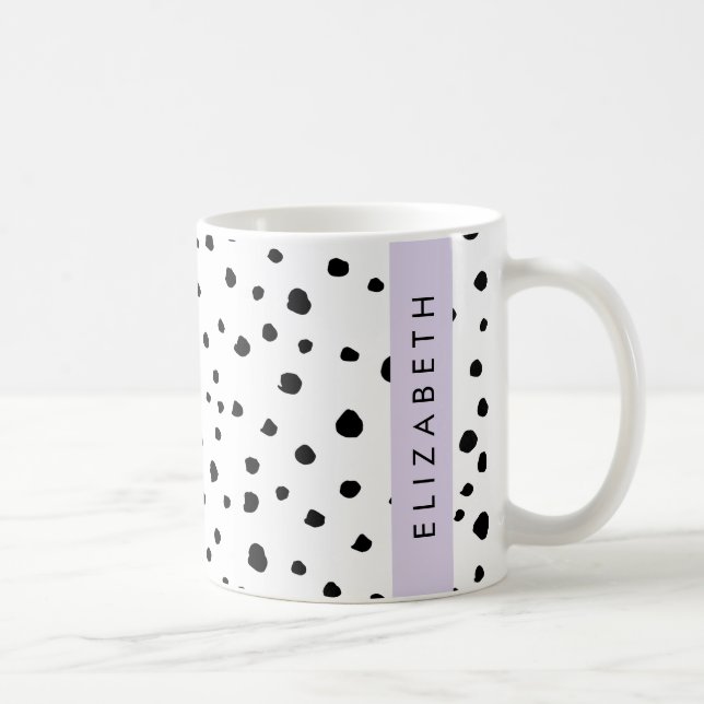 Taza De Café Puntos dálmatas, puntos, negro y blanco, tu nombre (Derecha)