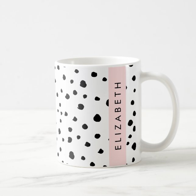 Taza De Café Puntos dálmatas, puntos, negro y blanco, tu nombre (Derecha)
