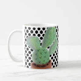 Taza De Café Puntos de cactus negro y blanco acuarela