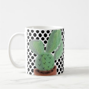 Taza De Café Puntos de cactus negro y blanco acuarela