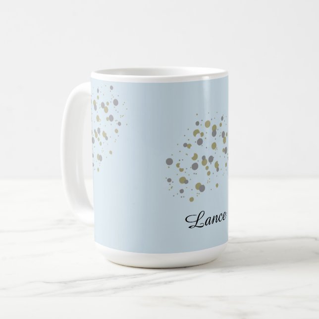 Taza De Café Puntos De Confetti Azul Con Nombre (Anverso izquierdo)