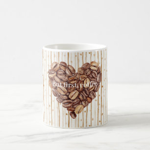 Taza De Café Puntos de Crema Rayas Primero Granos de Café Coraz