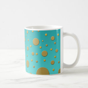 Taza De Café Puntos de oro modernos sobre patrón de turquesa