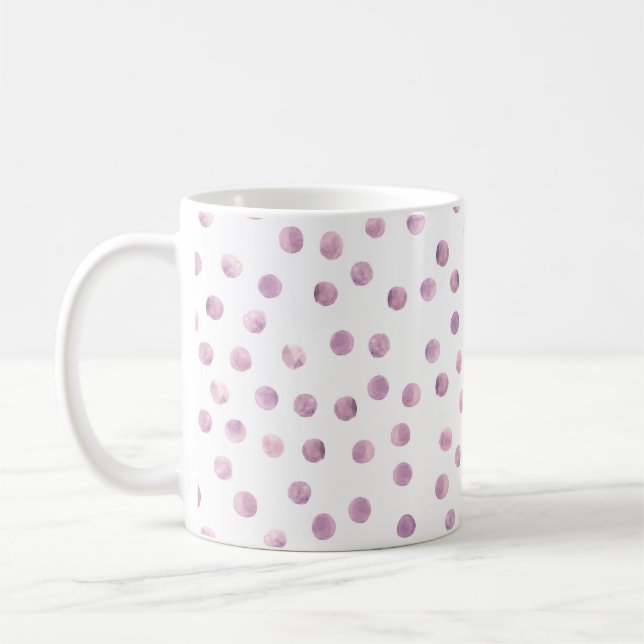 Taza De Café Puntos de polka acuarela, fondo geométrico rosado. (Izquierda)