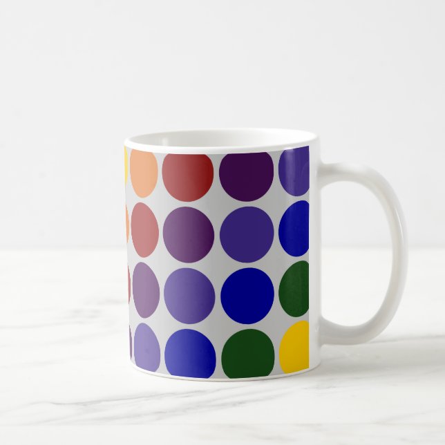 Taza De Café Puntos de polka arcoiris sobre gris (Derecha)