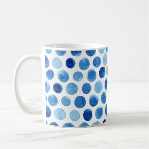 Taza De Café Puntos de polka azul, patrón de acuarela transpare