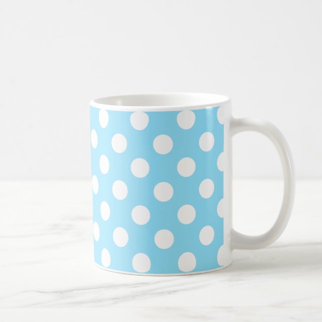 Taza De Café Puntos de polka blanco sobre azul pálido (Derecha)