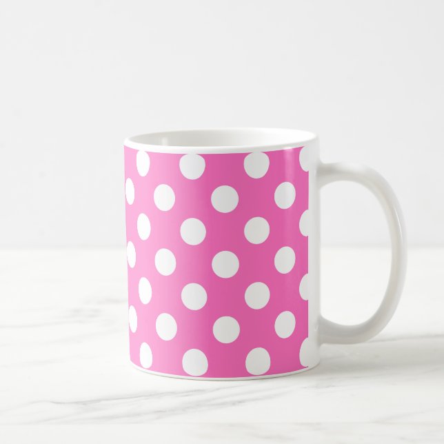 Taza De Café Puntos de polka blanco sobre rosa (Derecha)
