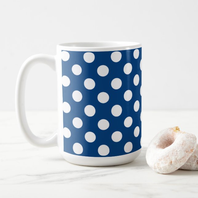 Taza De Café Puntos De Polka Blanco Y Azul Oscuro (Con donut)