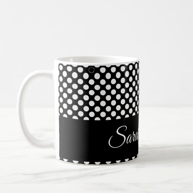 Taza De Café puntos de polka blanco y negro monocromo (Izquierda)
