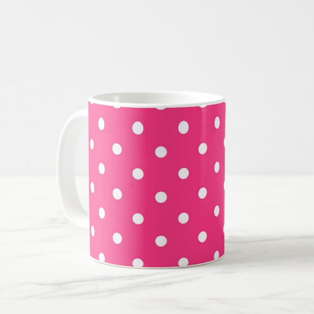 Taza De Café Puntos de polka blancos y rosados calientes, (Anverso izquierdo)