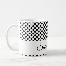 Taza De Café puntos de polka en blanco y negro monogramados clá