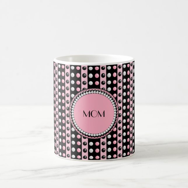 Taza De Café Puntos de polka en franjas Monogramadas Mug (Centro)