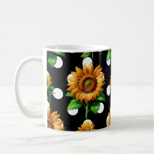 Taza De Café Puntos de Polka Floral de Girasol