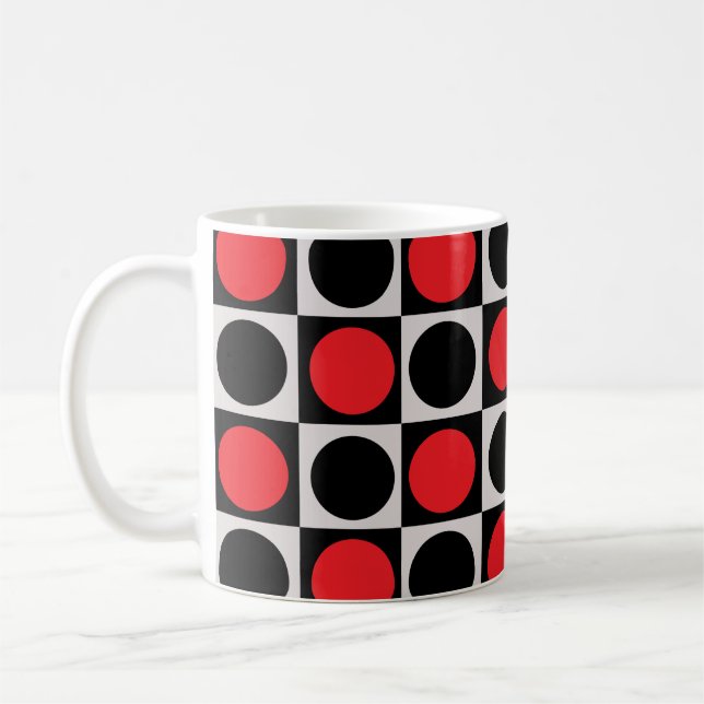 Taza De Café Puntos de Polka Geométrica Red Black Circle (Izquierda)