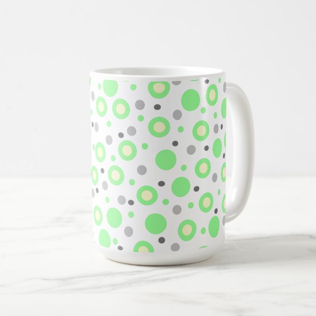 Taza De Café Puntos de Polka Gris Gris de Crema Verde Mint Geom (Anverso derecho)