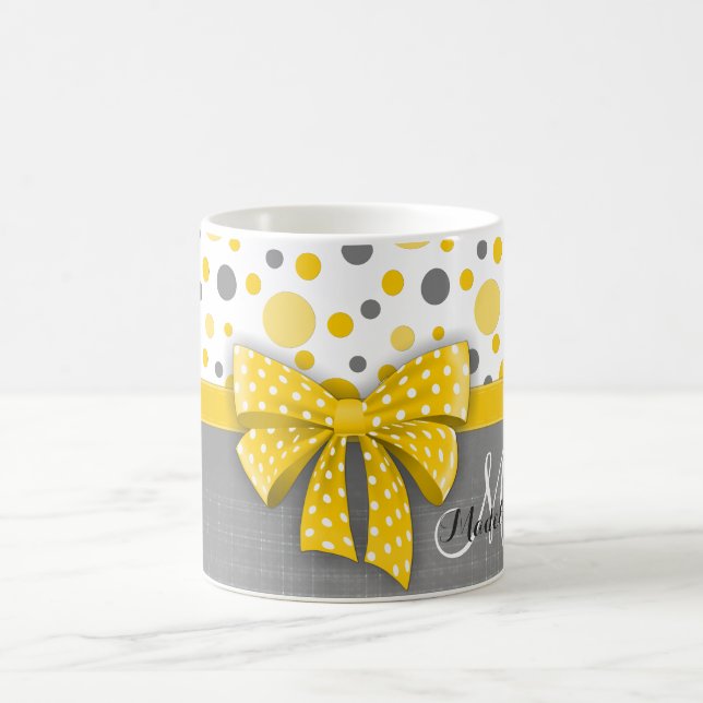 Taza De Café Puntos de Polka Gris y Amarillo, cinta amarilla so (Centro)