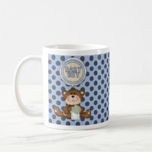 Taza De Café Puntos de Polka Negro sobre Azul con Oso de Teddy