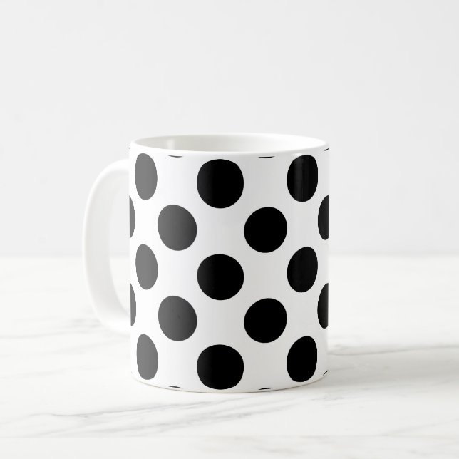 Taza De Café Puntos de polka, patrón de puntos de polka, negro  (Anverso izquierdo)