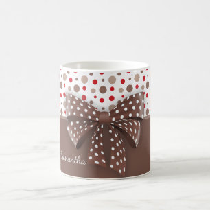 Taza De Café Puntos de Polka Rojo y Cappuccino y cinta de choco