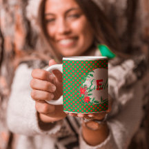 puntos de Polka rojo y verde Monograma Personaliza