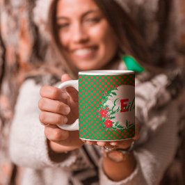 Taza De Café puntos de Polka rojo y verde Monograma Personaliza