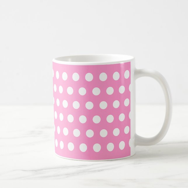 Taza De Café Puntos de polka rosa y blanco (Derecha)