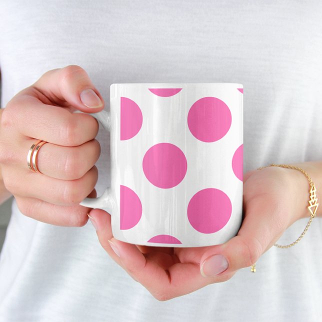 Taza De Café Puntos de Polka Rosado Caliente (Subido por el creador)