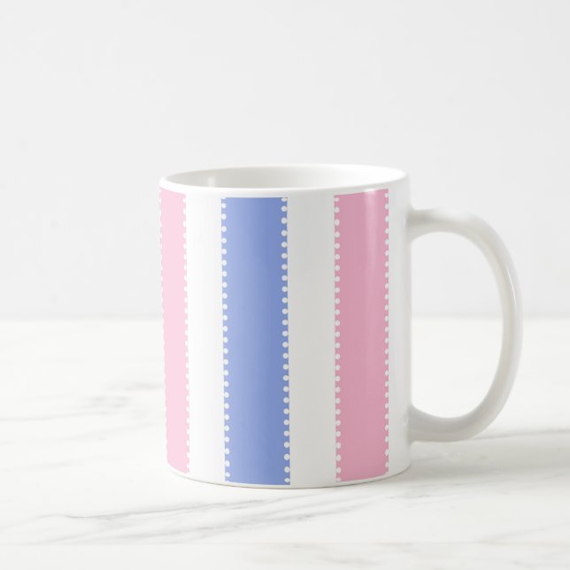 Taza De Café Puntos lindos y rayas rosados y púrpuras (Derecha)