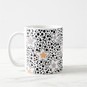 Taza De Café Puntos negros y blancos retro con estrellas 