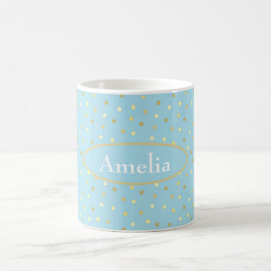 Taza De Café Puntos Pastel Blue Gold Confetti
