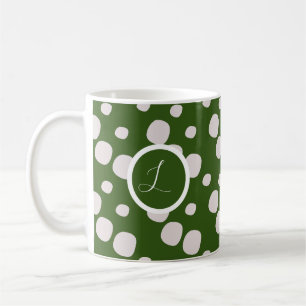 Taza De Café Puntos rosados iniciales en verde frondoso