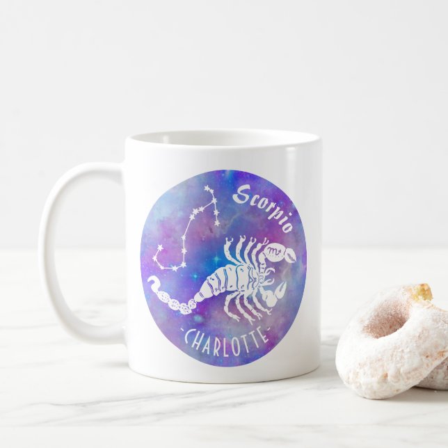 Taza De Café Puntuación Escorpión Constelación Estrellas Nombre (Con donut)
