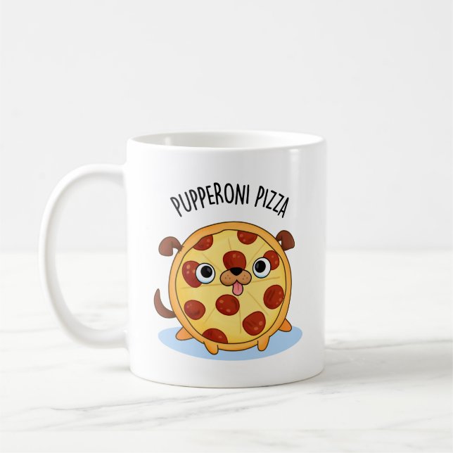 Taza De Café Pupperoni Pizza Funny Pizza Pun (Izquierda)