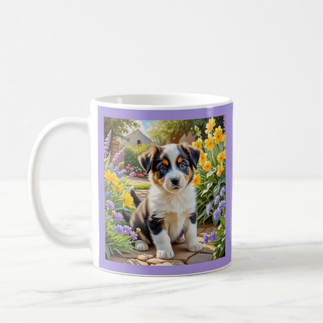 Taza De Café Puppy with Flowers (Izquierda)