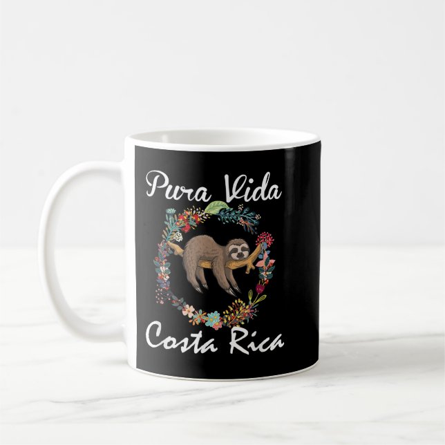 Taza De Café pura vida costa rica floral lindo sueño sloth funn (Izquierda)
