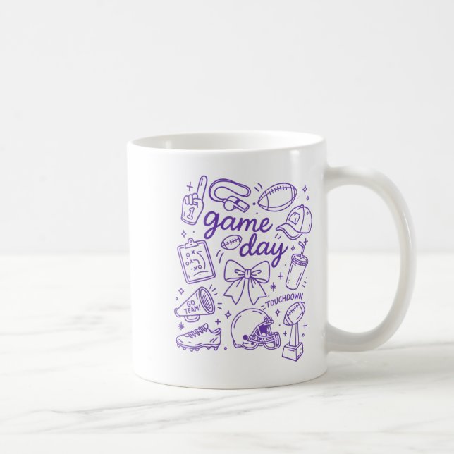 Taza De Café Purple Coquette Bow Cheer Game Day Doodle Touchdow (Derecha)