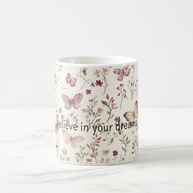 Taza De Café Purple Cream Butterflies Floral Believe Dreams (Centro)