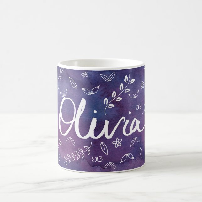 Taza De Café Purple Cute Floral Nombre Personalizado Mug (Centro)