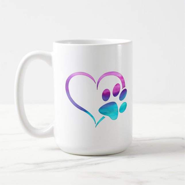 Taza De Café Purple Cyan Dog paw Print Heart  (Izquierda)