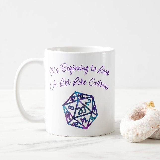 Taza De Café Purple D20 Critmas | Dados del jugador de rol de t (Con donut)