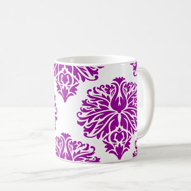 Taza De Café Purple Elegant Damask Coffee Mug (Anverso derecho)
