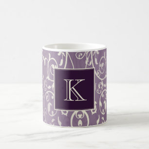 Taza De Café Purple Elegant Flourier Monograma Mug