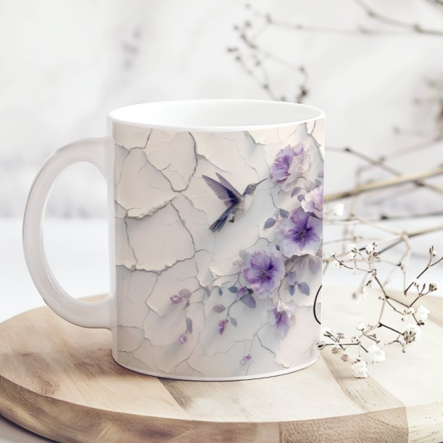 Taza De Café Purple Floral Add Name Hummingbird Coffee Mug (Subido por el creador)
