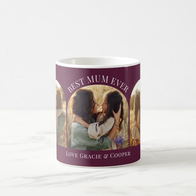 Taza De Café Purple girly elegante arco multifoto mejor mamá (Centro)