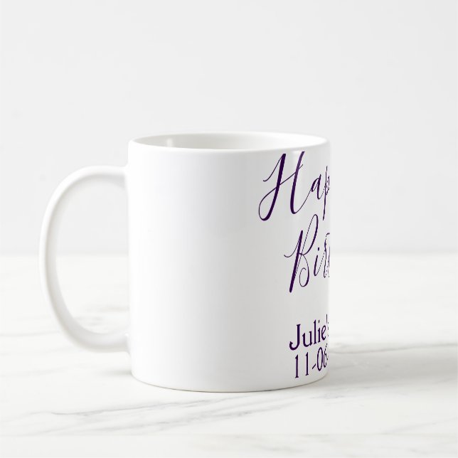 Taza De Café Purple happy 21st cumpleaños fecha Keychain (Izquierda)