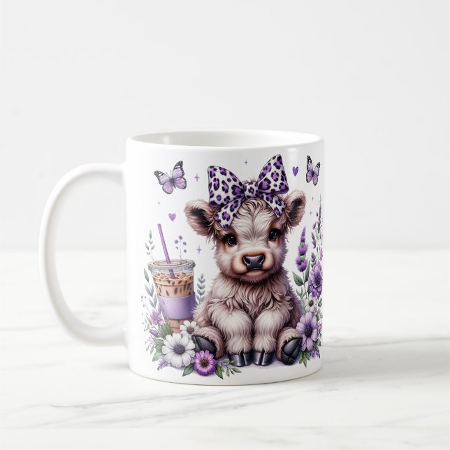 Taza De Café Purple Highland Cow Mug (Izquierda)