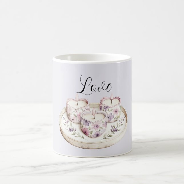 Taza De Café Purple Lavender Pink Floral Heart Candles Love (Centro)