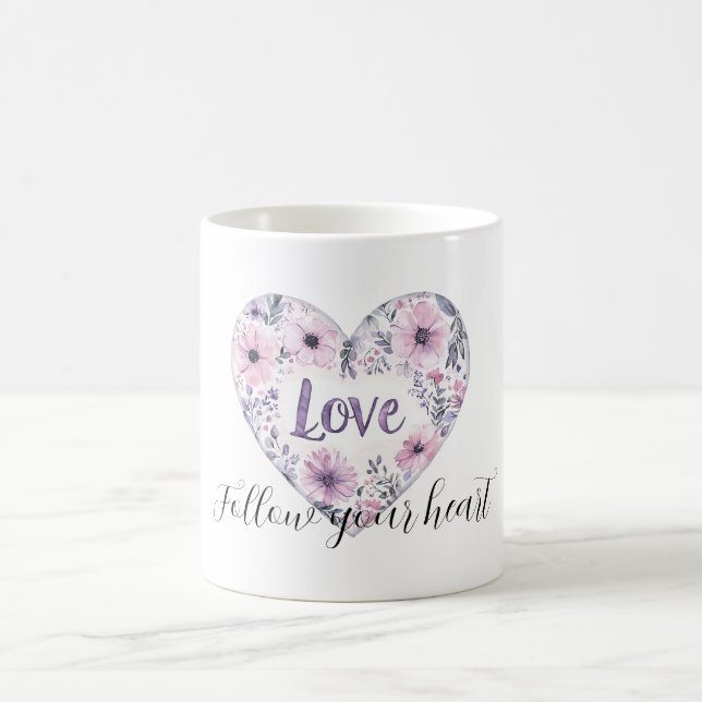 Taza De Café Purple Lavender Pink Floral Heart Love (Centro)