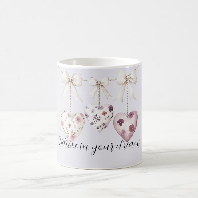 Taza De Café Purple Lavender Pink Floral Hearts Cream Bows (Centro)